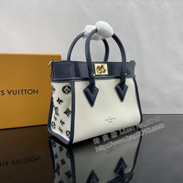 Lv路易威登2023專櫃新款On My Side小號手袋 LV帆布拼皮手提肩背女包 M22195 M59905 ydh5160